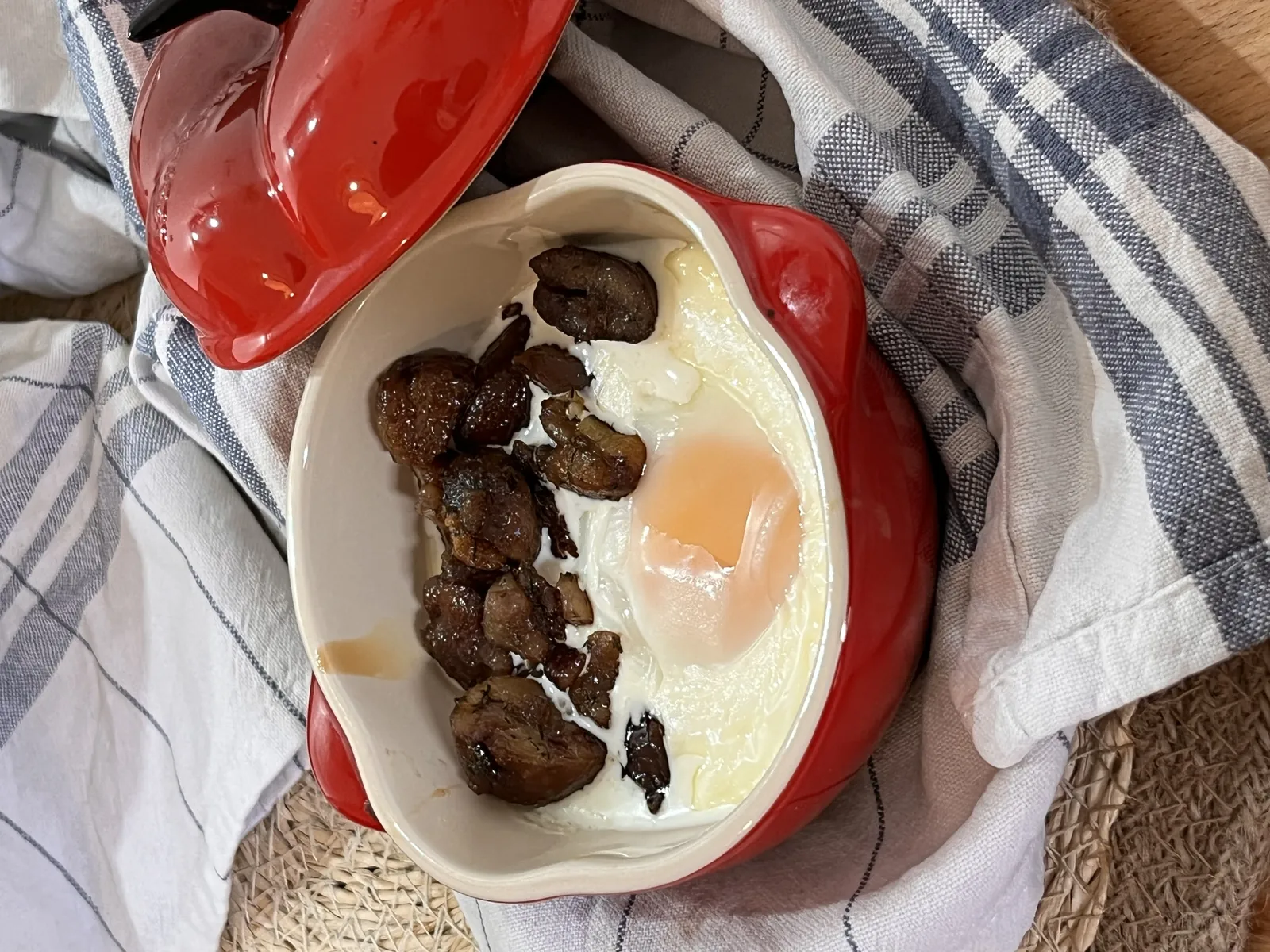 Les oeufs cocotte aux châtaignes, recette minceur de Laurence